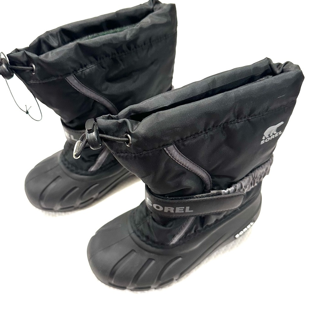 Sorel Toddler 12 Black Insulated Snow Boots Velcro Ankle‎ Straps Toggle Top